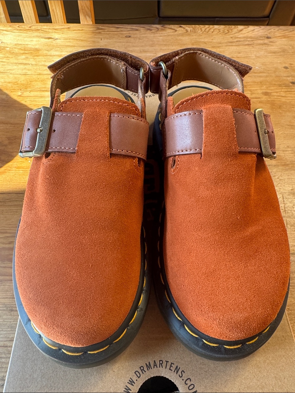 Dr. Martens rust suede Jorge II Slides.  leather heel strap size US 7 women NWT